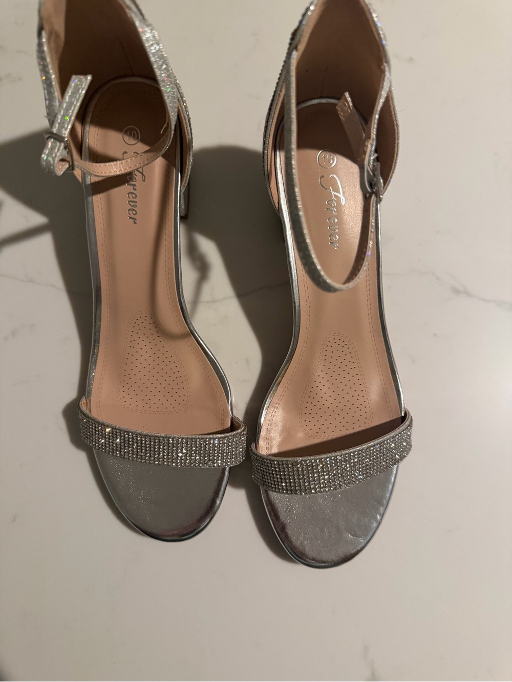 Forever Silver Rhinestone Ankle-Strap Sandals